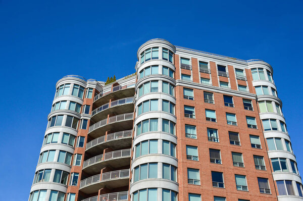 Modern condo buildings with huge windows in Montreal, Canada.