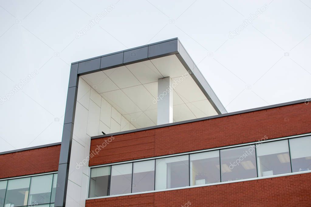 Modern clinic building with huge windows in Montreal, Canada. 