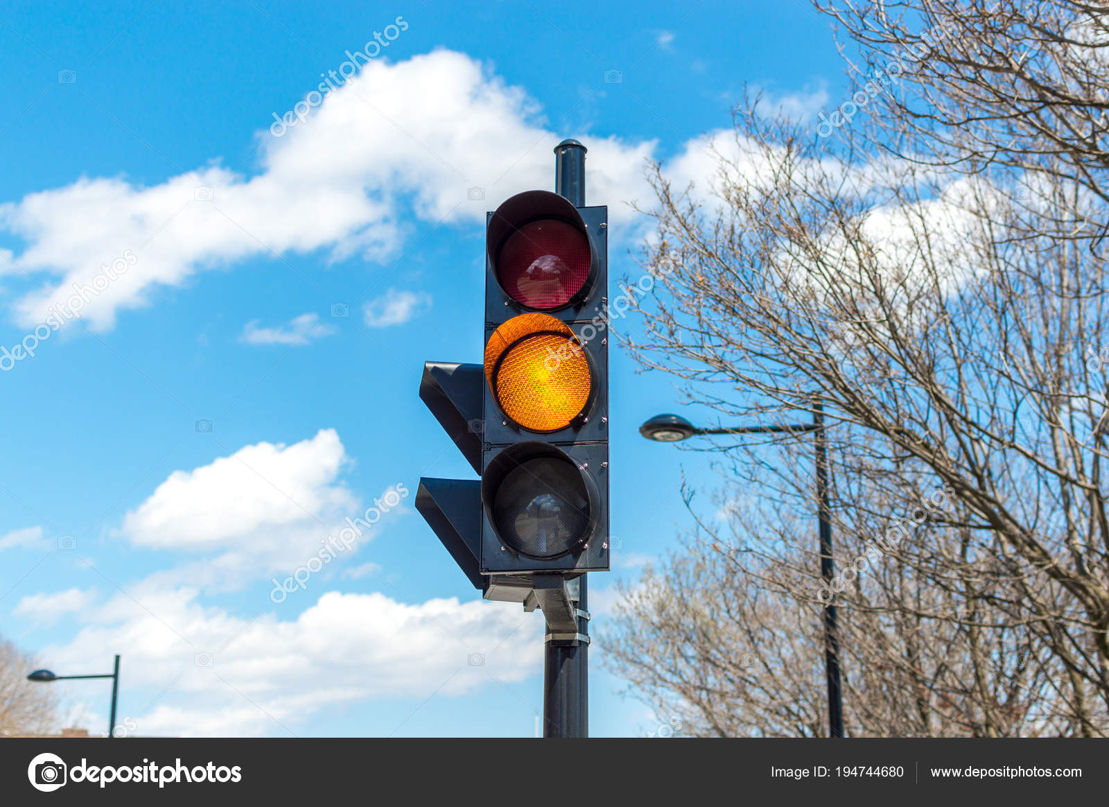 Traffic Light Front Sky Montreal Downtown Orange Light Stock Photo by