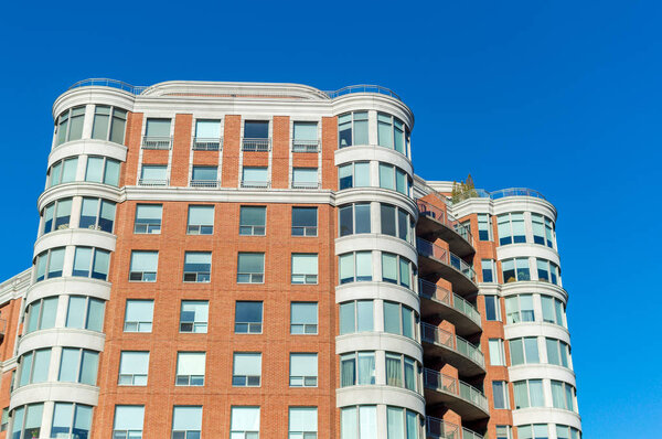 Modern condo buildings with huge windows in Montreal, Canada.