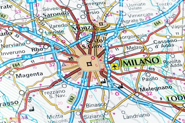 Details macro view of Milan city road map