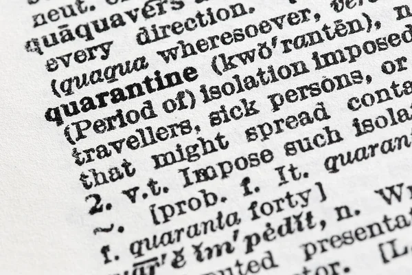 Καραντίνα Closeup Μακροεντολή Της Σελίδας Αγγλικό Λεξικό Λέξη Καραντίνα — Φωτογραφία Αρχείου