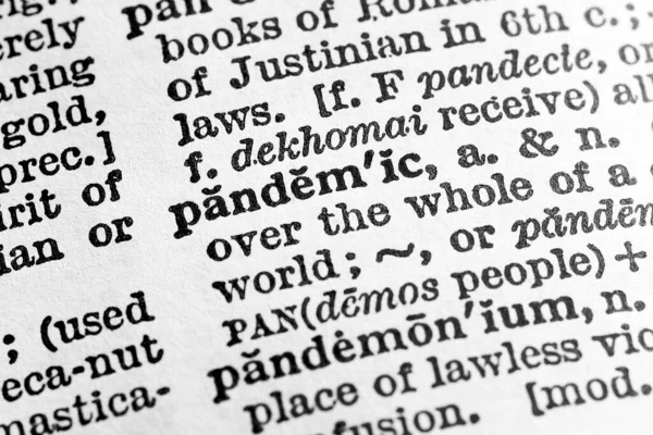 Pandemia Primer Plano Macro Página Del Diccionario Inglés Con Pandemia —  Fotos de Stock