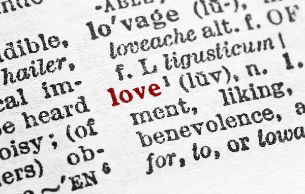 Miłość Makro Zbliżeń Angielskiej Stronie Słownika Słowem Love Concept — Zdjęcie stockowe