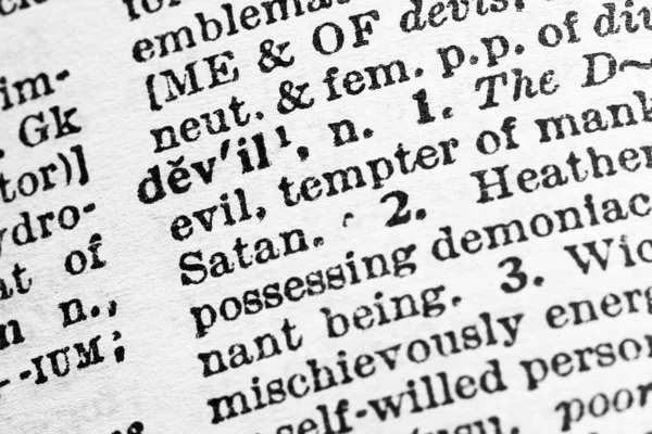 Devil Makro Zbliżeniowe Angielskiej Strony Słownika Słowem Devil Concept — Zdjęcie stockowe