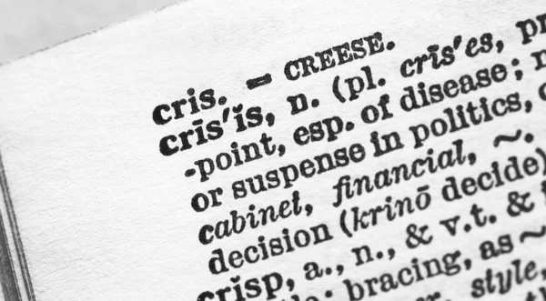 Crisis Primer Plano Macro Página Del Diccionario Inglés Con Concepto —  Fotos de Stock