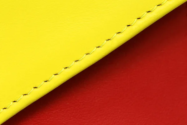 Detail Red and Yellow Leather purse. Closeup macro view