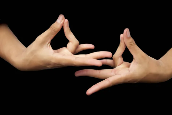 Mãos Isoladas Adolescente Sexo Masculino Fazendo Praticando Prithvi Yoga Mudra — Fotografia de Stock