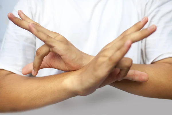 Isolated Hands Male Teenager Doing Bhutadamar Yoga Mudra Shuni Yoga — Stock Photo, Image