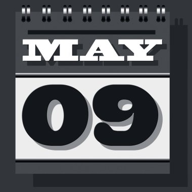 İkinci Dünya Savaşı sırasında hayatını kaybedenler için 9 Mayıs Anma ve Uzlaşma Saati tarihli yeşil yapraklı takvim gri bir zemin üzerinde.