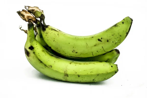 Fresco Ricco Fibre Banane Verdi Crude Isolate Fondo Bianco — Foto Stock