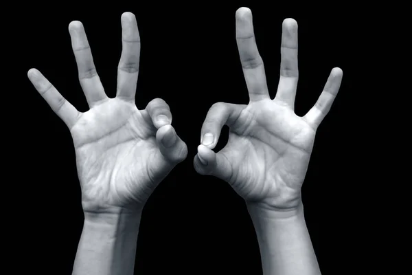 Close Schot Van Een Paar Uitgebreide Mannelijke Handen Doen Demonstreren — Stockfoto