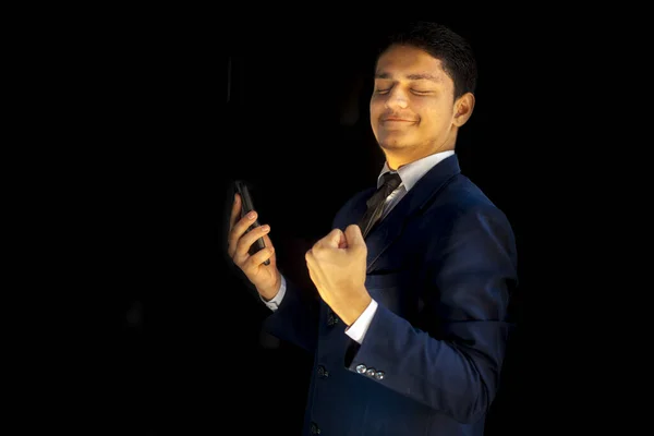 Portrait Shot Young Entrepreneur Happiness His Face Due Success Black — Stock Photo, Image