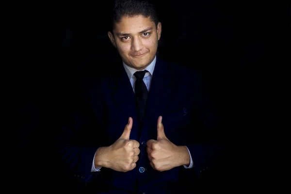 Portrait Shot Businessman Ceo Executive Wearing Suit Thumbs — Stock Photo, Image