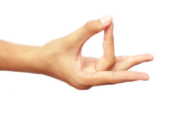 Human Hand Doing Akash Yoga Mudra Isolated White Colored Seamless — Stock Photo, Image