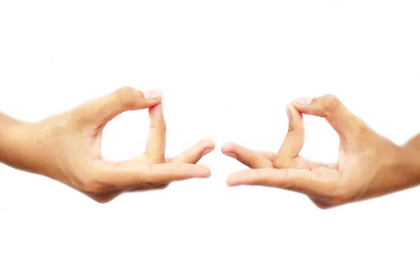 Human Hands Doing Akash Yoga Mudra Isolated White Colored Seamless — Stock Photo, Image