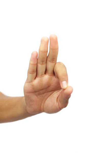 Skott Enda Mänsklig Hand Gör Ahamkara Mudra Isolerad Vit Vertikal — Stockfoto