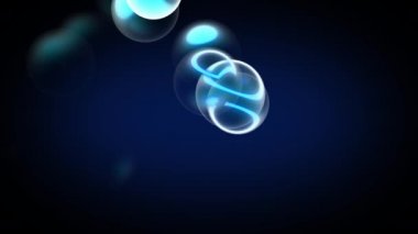 Uhd 4k çözünürlüğündeki mavi renkli arkaplan üzerinde renkli neon renkli kabarcıklar canlandırması.