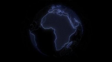 Siyah arkaplan üzerinde dönen yüksek çözünürlüklü mavi renkli küre veya dijital küre.