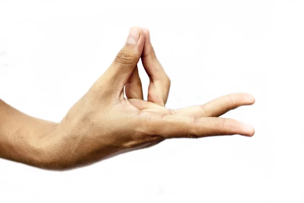 Närbild Skott Manlig Hand Visar Prana Yoga Mudra Isolerad Över — Stockfoto
