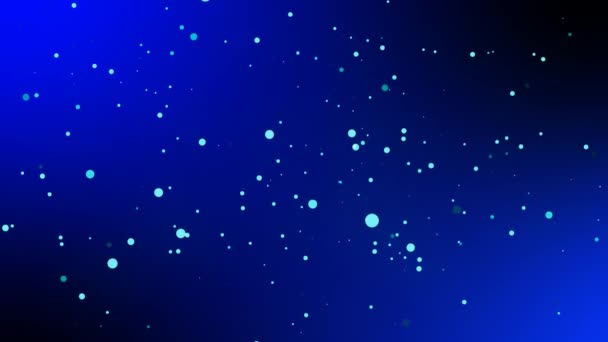 Animation abstraite dynamique en toile de fond avec des sphères décolorées de particules bleu ciel clair tombant sur un fond dégradé de couleur bleue en résolution Hd .