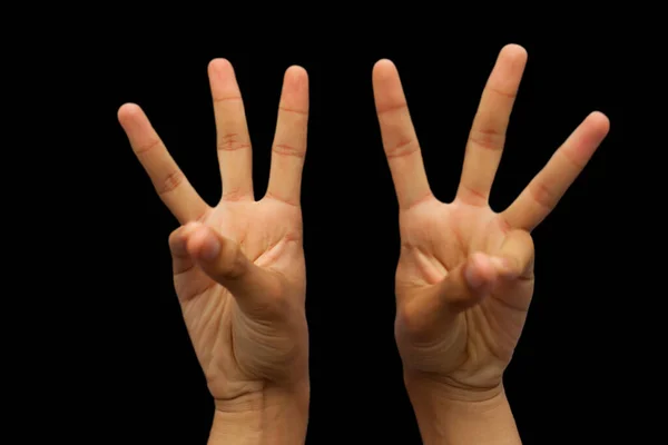 Pair Hands Demonstrating Bhudi Yoga Mudra Isolated Black Colored Background Royalty Free Stock Photos
