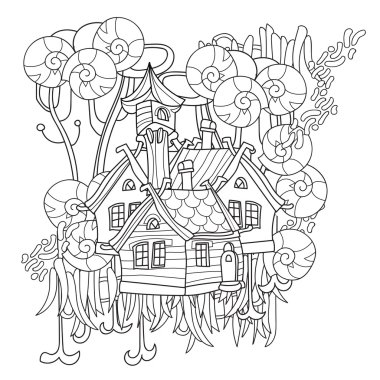 Vektör şirin peri masalı kasaba doodle