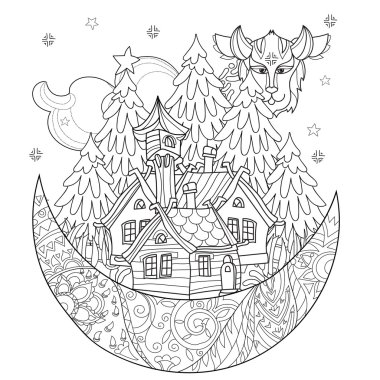 Vektör sevimli Noel masal Köyü doodle.