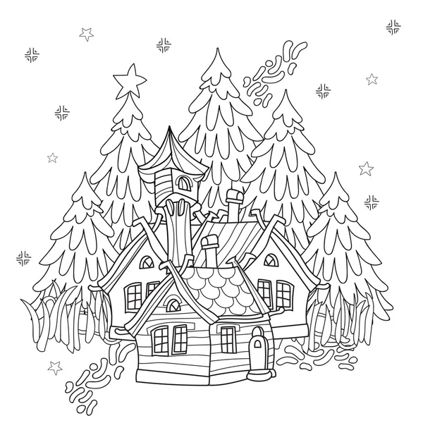 Vecteur mignon noël conte de fées village doodle . — Image vectorielle