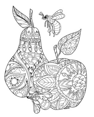 Canım elma, armut doodle ve arılar