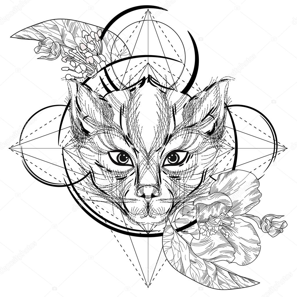 Icona triangolare testa animale disegno geometrico alla moda Illustrazione pronto per tatuaggio o adulto relax anti stress libro da colorare