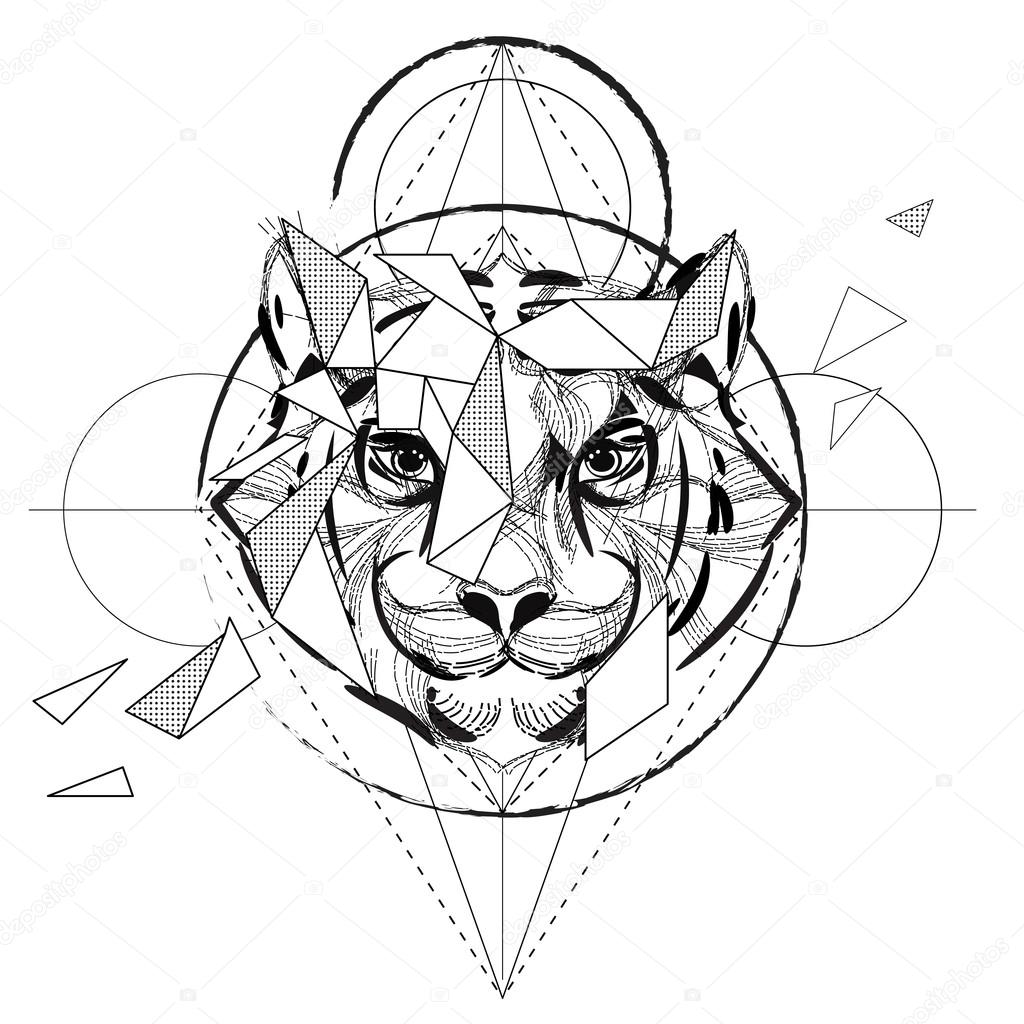Wolf head low-poly sketch.