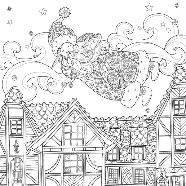 Vecteur mignon noël conte de fées ville doodle . — Image vectorielle