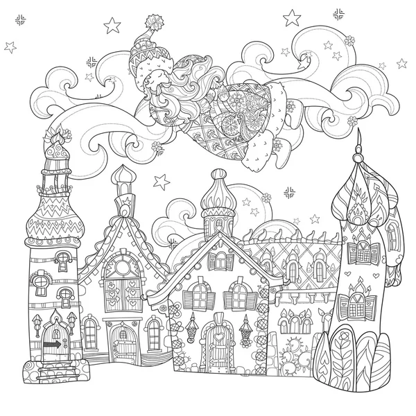 Διάνυσμα χαριτωμένο χριστουγεννιάτικο παραμύθι πόλη doodle. — Διανυσματικό Αρχείο