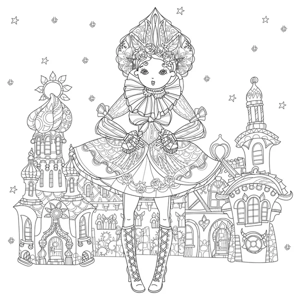 Vector schattig fairy meisje in bloemen doodle — Stockvector