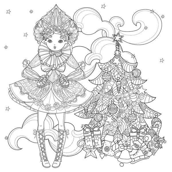 花の落書きでベクトルかわいい妖精少女 — ストックベクタ