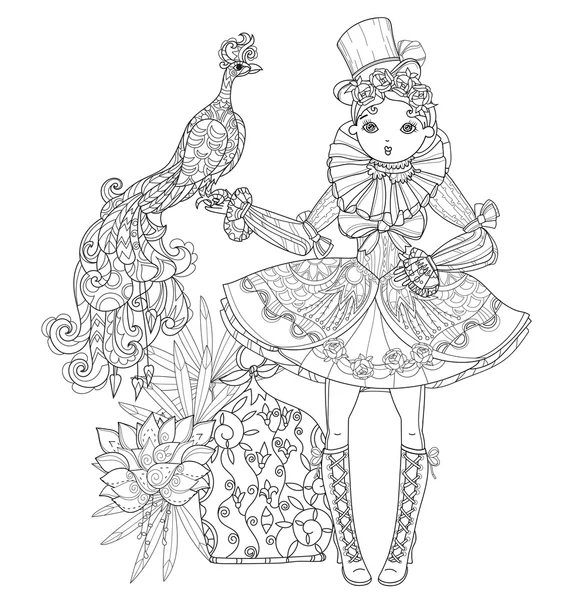 Vector schattig fairy meisje in bloemen doodle — Stockvector