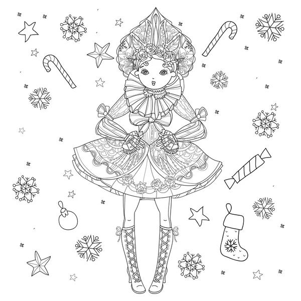 Vector schattig fairy meisje in bloemen doodle — Stockvector