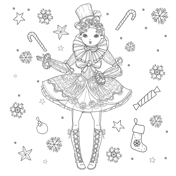 花の落書きでベクトルかわいい妖精少女 — ストックベクタ