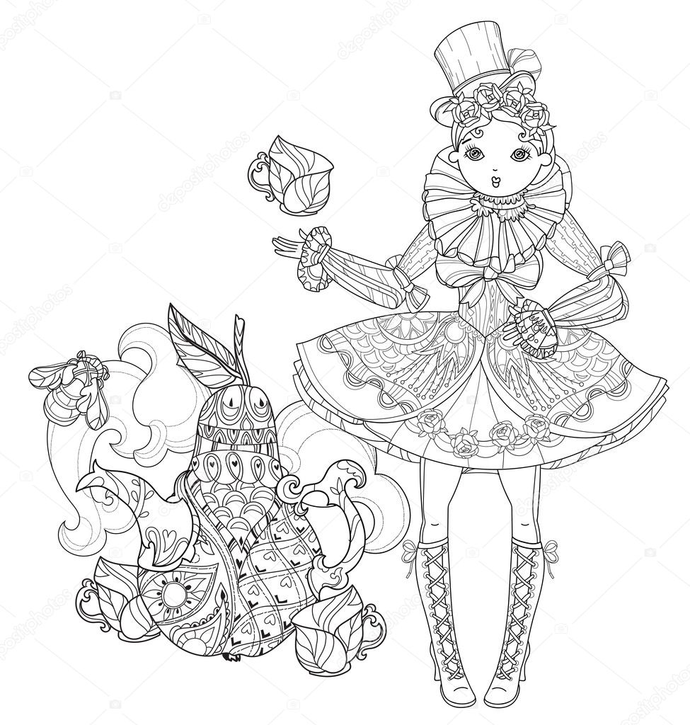 Fille Fée Mignonne Vector Dans Doodle Fleurs Image