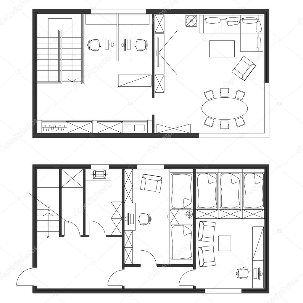 Standard office furniture symbols set — Stock Vector © YAZZIK 127881744