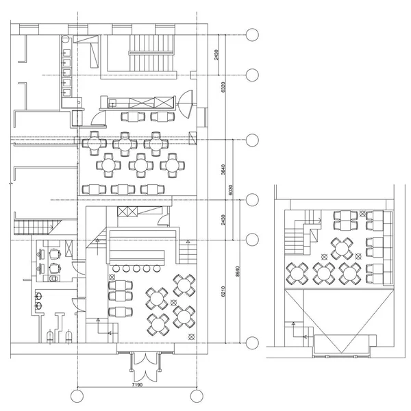 Muebles estándar de café símbolos en los planos de planta — Vector de stock