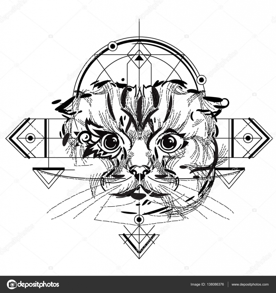 Icona triangolare testa animale disegno geometrico alla moda Illustrazione vettoriale pronto per tatuaggio o adulto relax anti stress libro da colorare