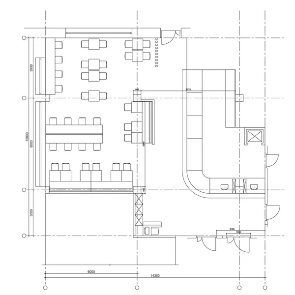 Muebles estándar de café símbolos en los planos de planta — Vector de stock