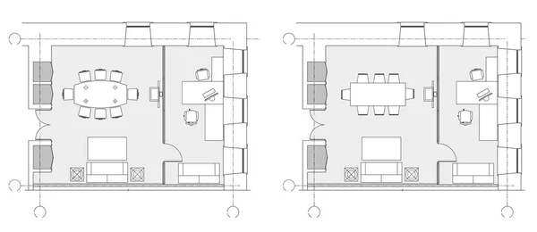 Standard-Büromöbel-Symbole auf Grundrissen — Stockvektor