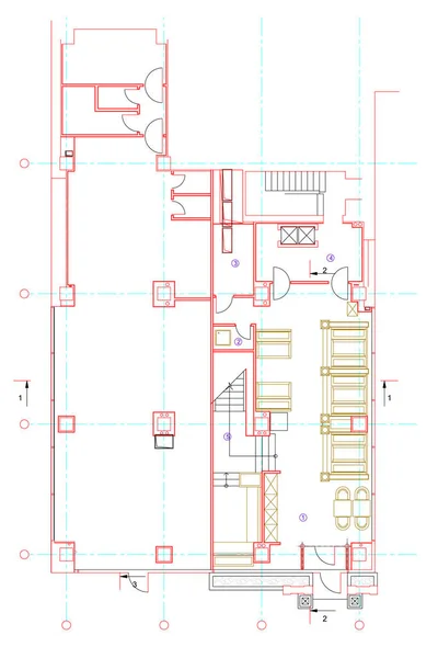 Symboles de meubles de café standard sur les plans d'étage — Image vectorielle