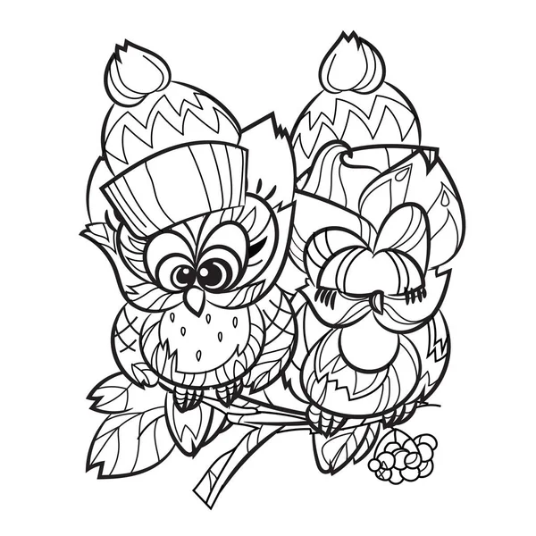 Pretty Owl on tree branch — Stock Vector