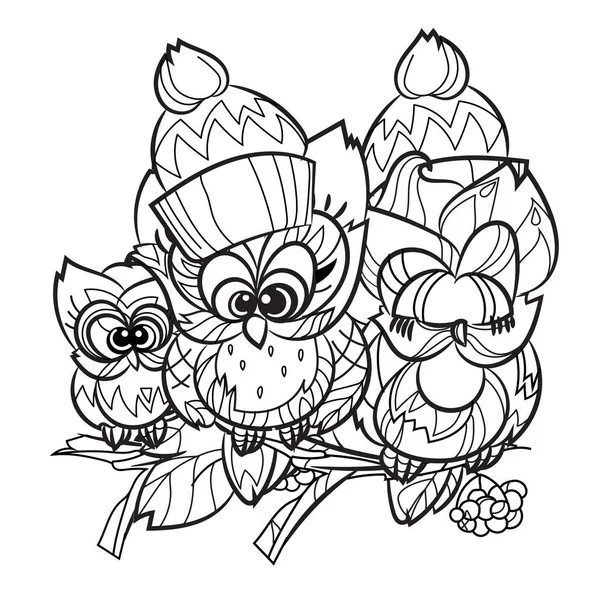Pretty Owl on tree branch — Stock Vector