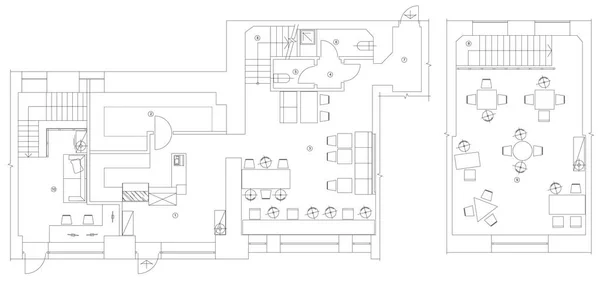 Symboles de meubles de café standard sur les plans d'étage — Image vectorielle