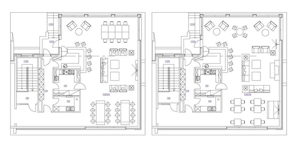 Muebles estándar de café símbolos en los planos de planta — Archivo Imágenes Vectoriales